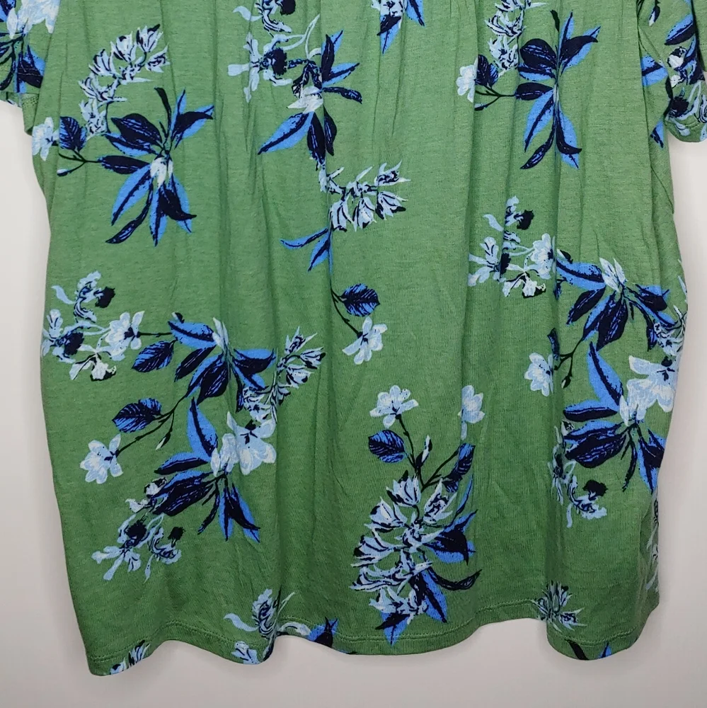Lucky Brand Green Floral Square Neck Short Sleeve Blouse Size XXL New With Tags - Picture 12 of 16